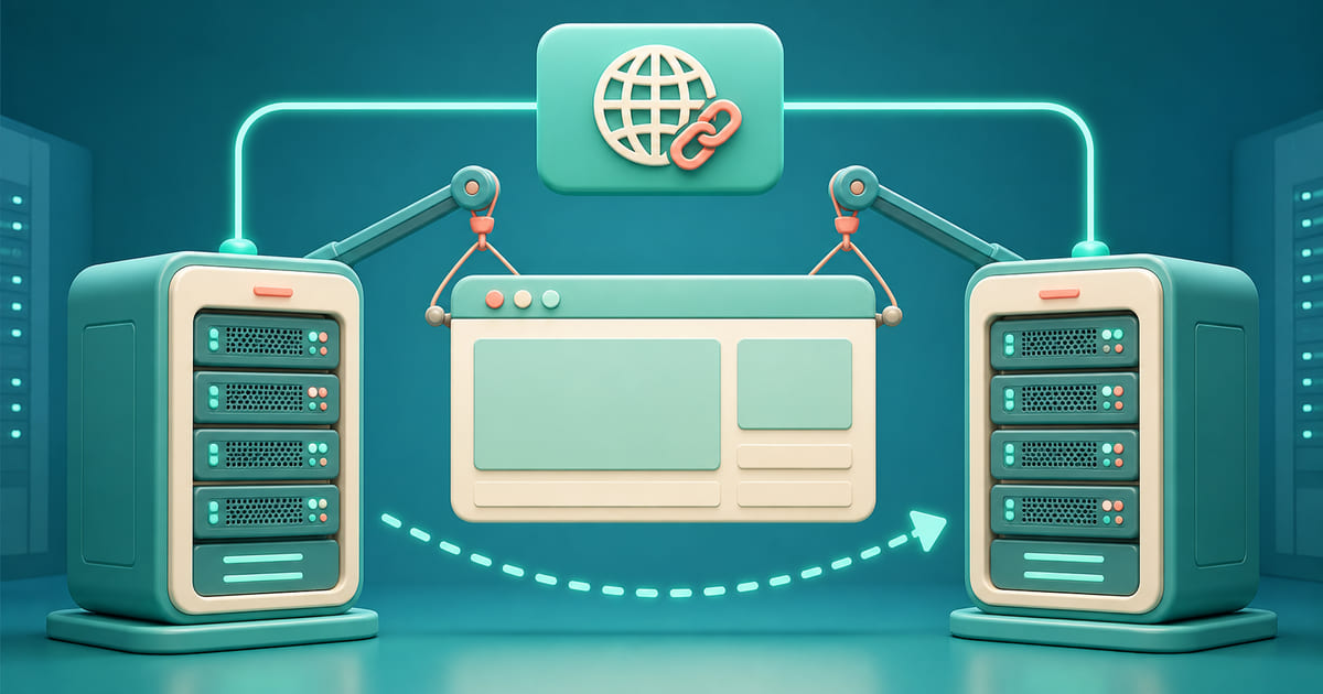A website lifted intact from one server to another while the domain plate above stays constant