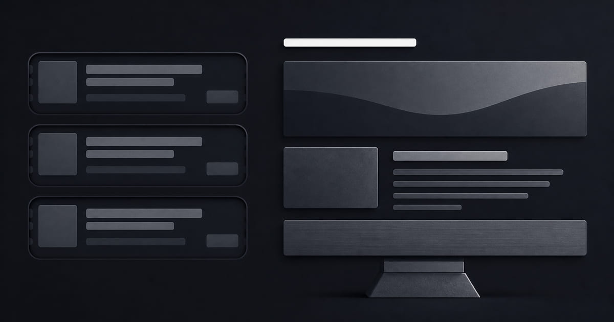 Three identical faded profile rows clipped inside containers, beside one open page at full contrast