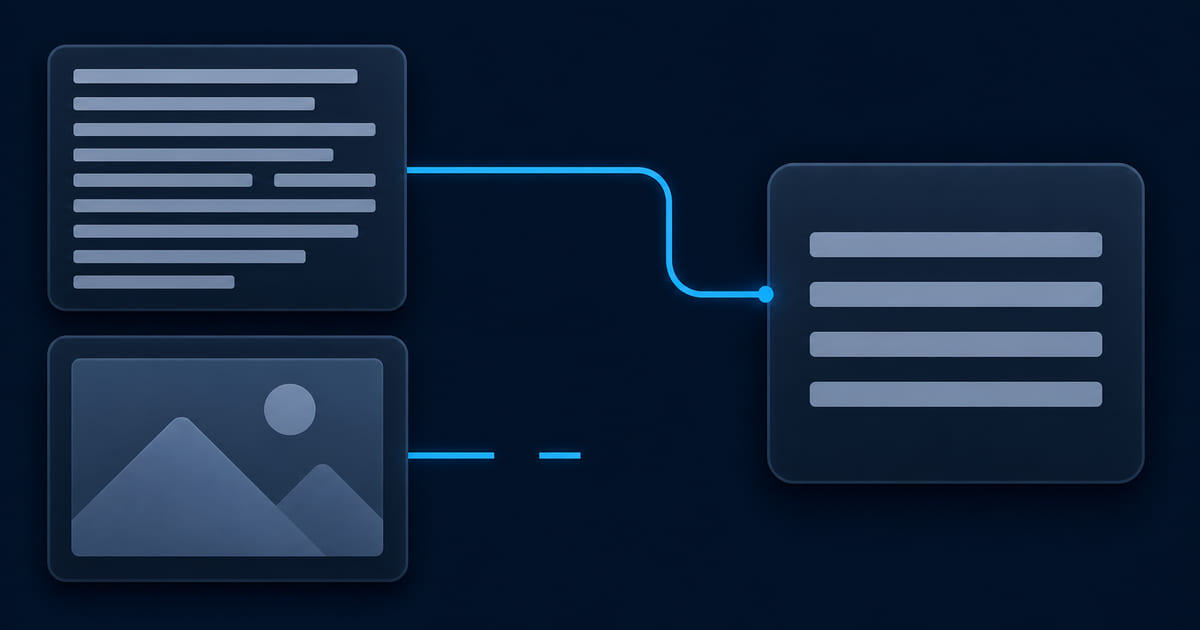 A page of readable text feeding into an assistant answer panel, with an image-only page rejected beside it