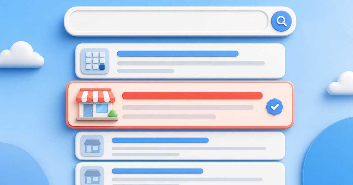 A search result list where a directory listing outranks the real business website