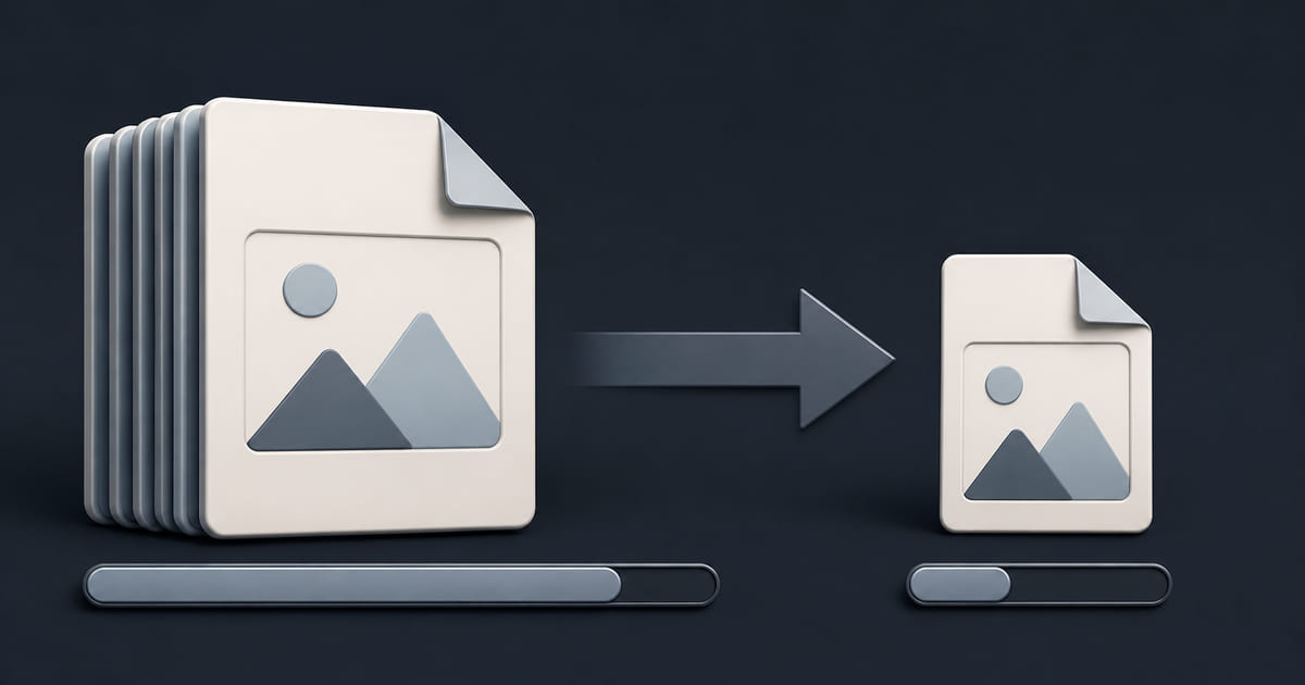 A large image file shrinking into a small one beside a page-load timing bar getting shorter