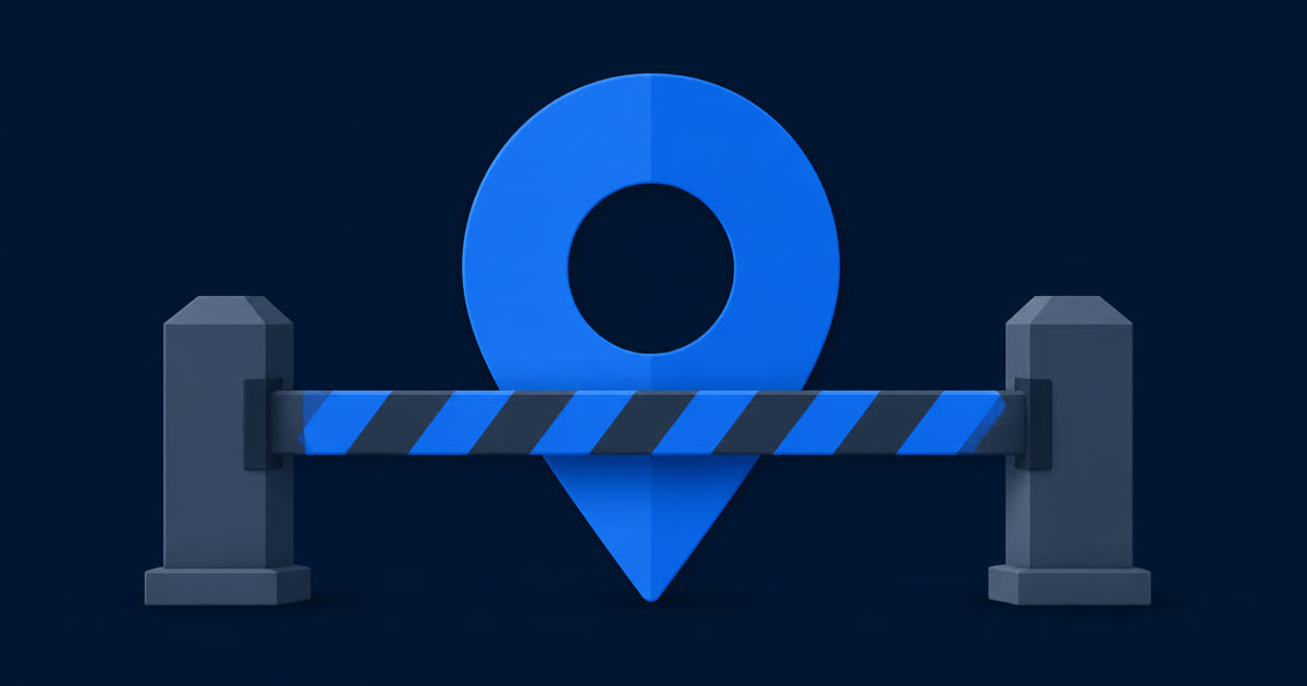 A map pin with a barrier across it