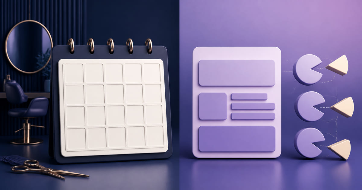 A booking calendar on a salon's own site beside a marketplace listing taking a cut of each booking