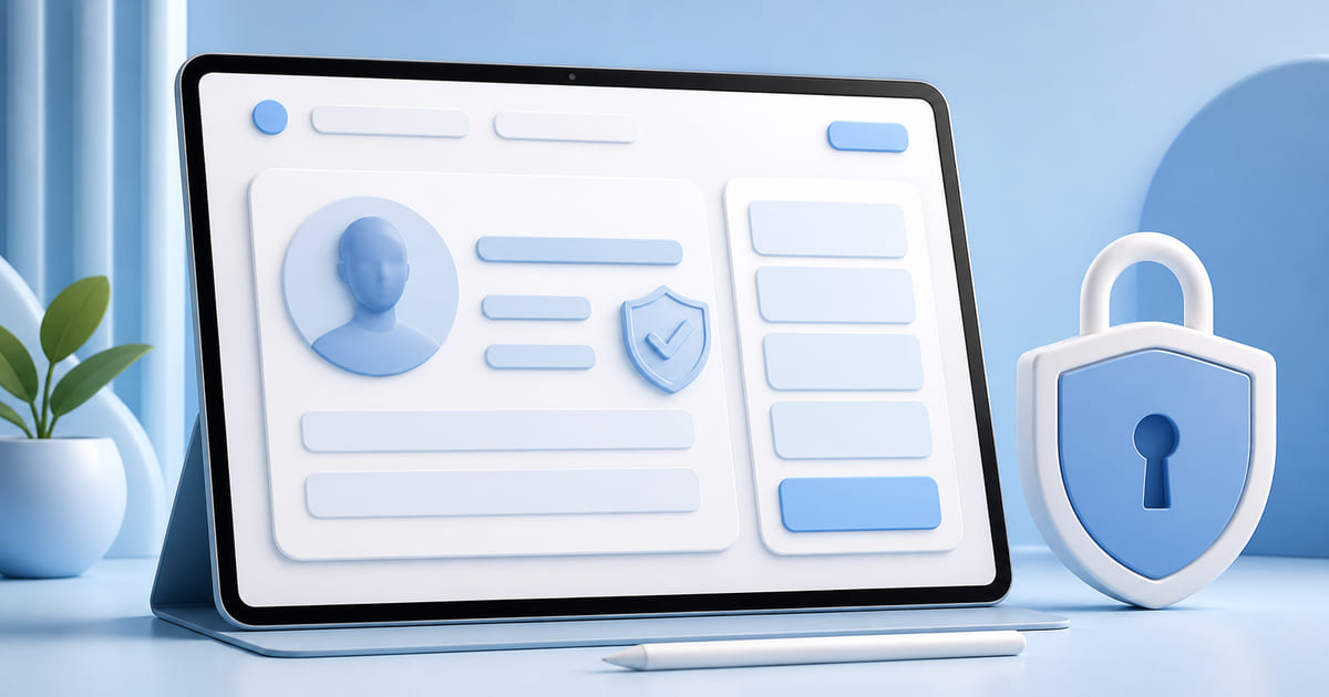 A clinic website showing practitioners and appointment booking beside a shield representing patient privacy