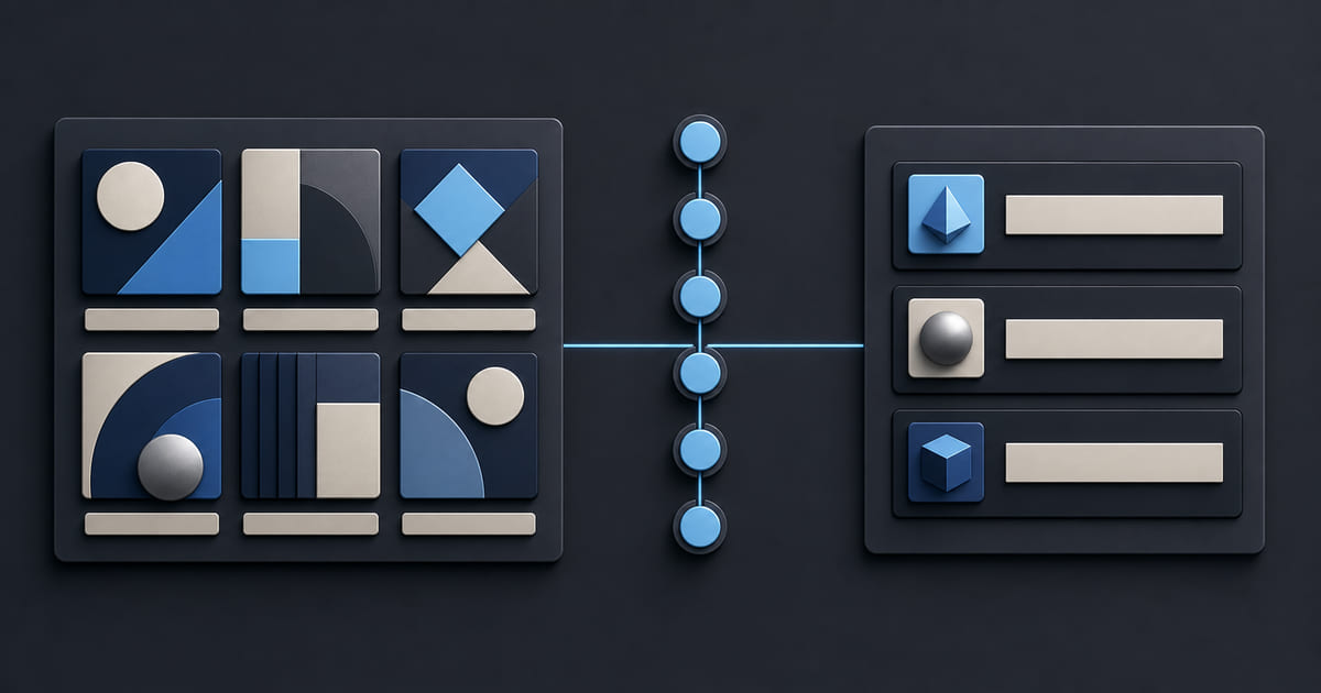 A project tile grid beside a numbered process flow and a services list with package rows