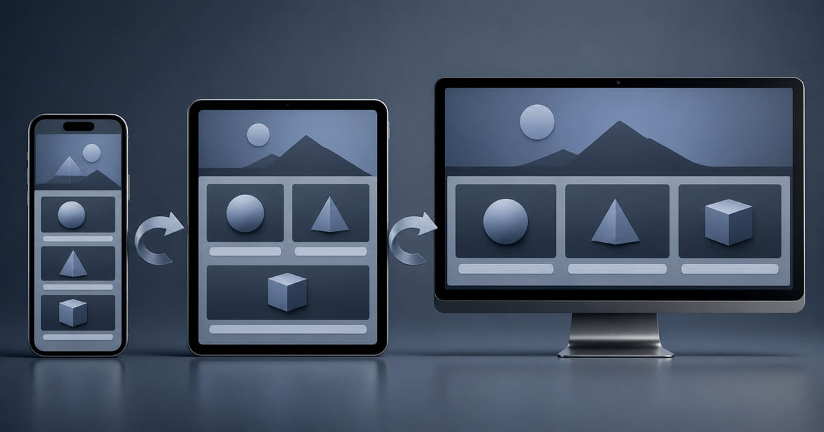 One web page shown reflowing across a phone, a tablet and a desktop screen