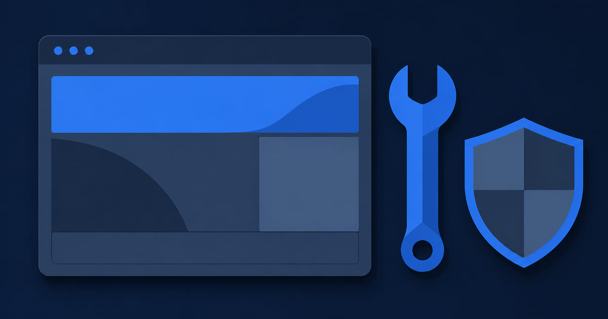 A browser frame with a wrench and a shield beside it