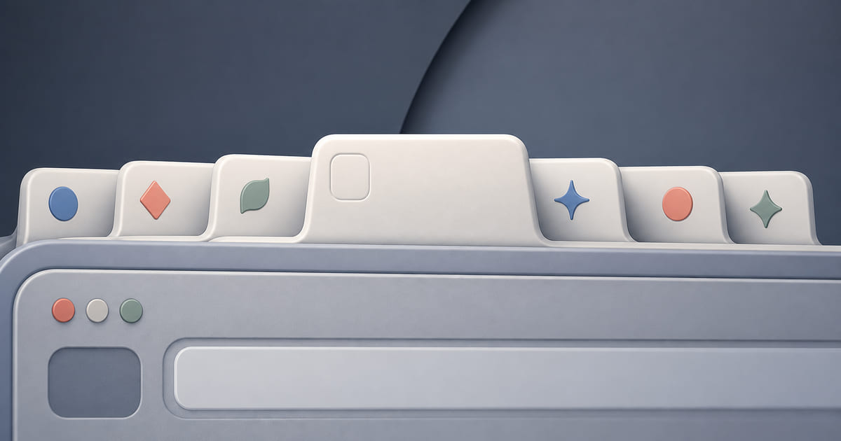 A row of browser tabs with distinct icons and one blank and anonymous among them