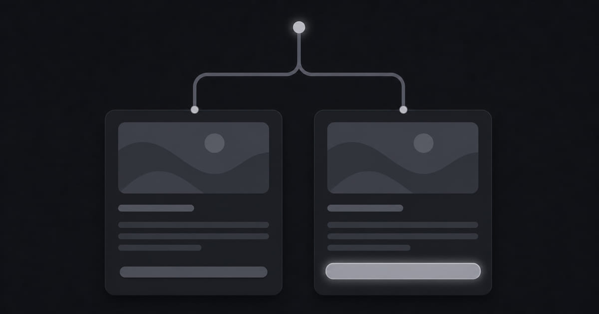 Two page variants side by side with visitors split between them and a comparison bar beneath