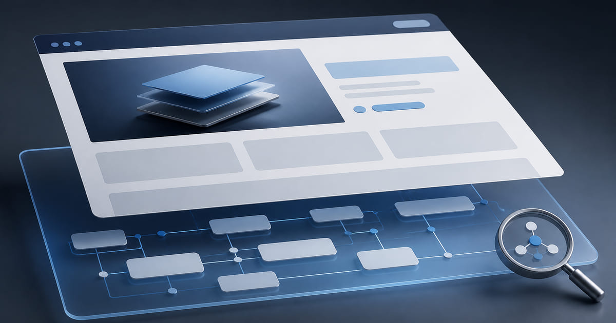 A web page with an underlying layer of labelled data fields revealed beneath it
