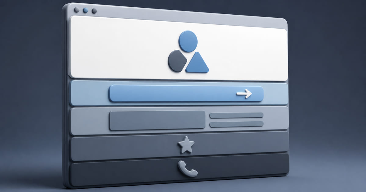 A homepage layout with its sections numbered in order of importance from top to bottom