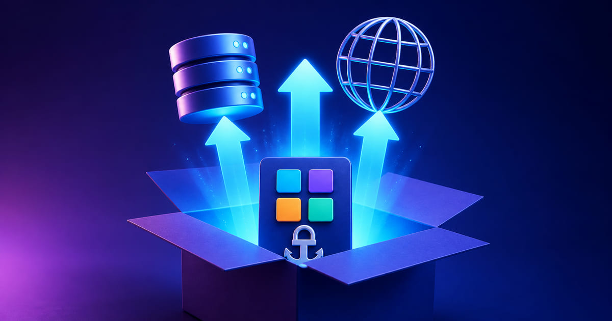 An open box with a database symbol and a globe being lifted out, and one item left behind inside