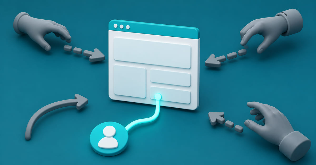 Several arrows reaching toward a website with only one connecting, marking a single owner