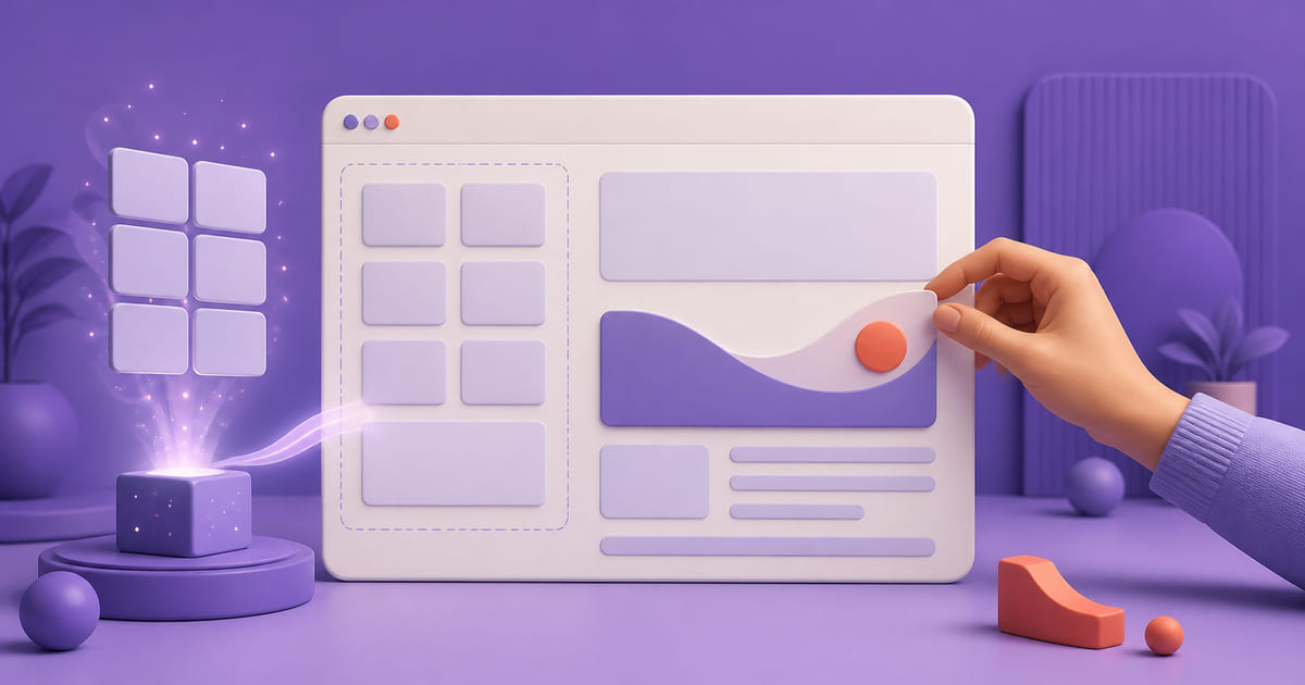 A generative spark handling repetitive layout blocks while a hand shapes a distinctive element
