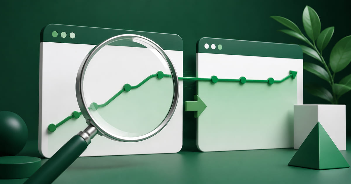 A magnifying glass over a ranking chart that continues upward unbroken across two browser windows