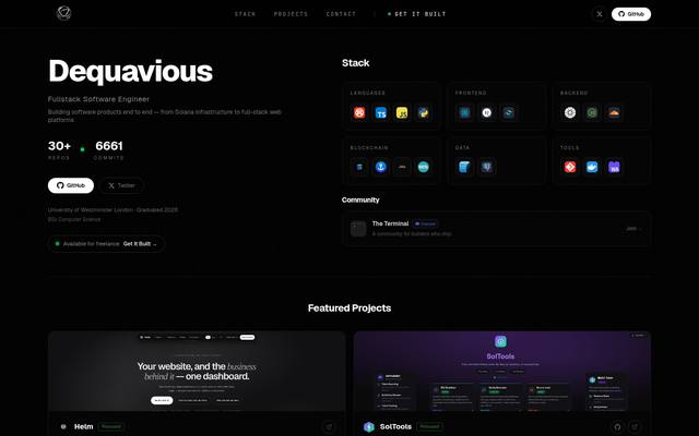 The dequavious.dev homepage